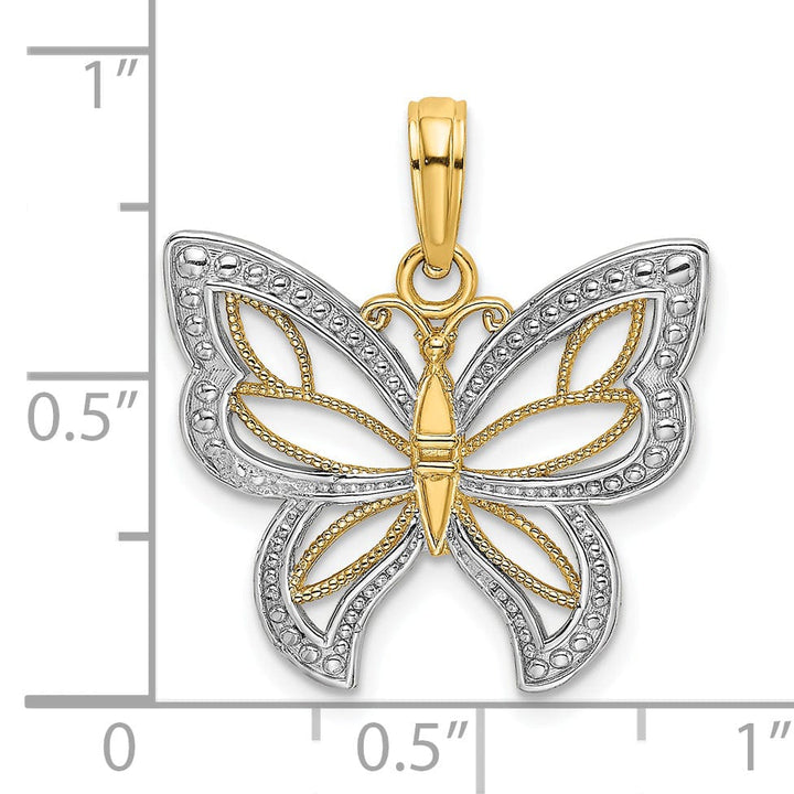 Lovely Rita's Pendants & Charms 14k Two-tone Gold Solid Open Back Polished Finish Butterfly Beaded Wings Charm Pendant