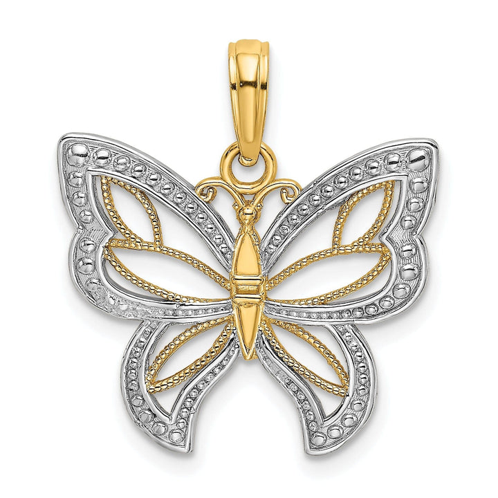Lovely Rita's Pendants & Charms 14k Two-tone Gold Solid Open Back Polished Finish Butterfly Beaded Wings Charm Pendant