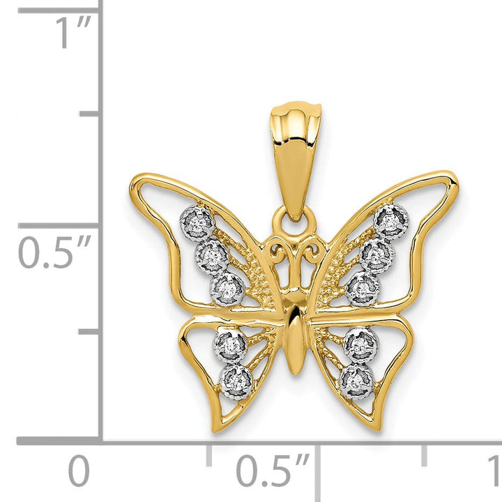 Lovely Rita's Pendants & Charms 14k Two-tone Gold Solid Open Back Polished Finish Diamond Butterfly Charm Pendant