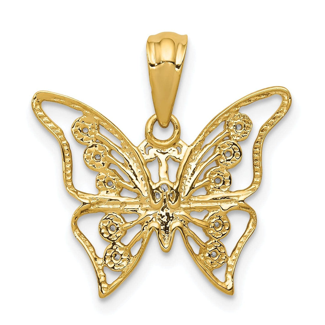 Lovely Rita's Pendants & Charms 14k Two-tone Gold Solid Open Back Polished Finish Diamond Butterfly Charm Pendant