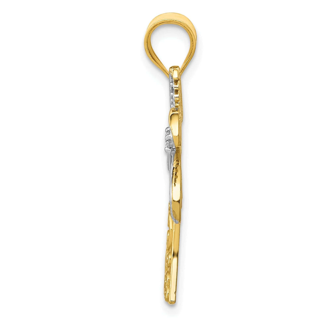 Lovely Rita's Pendants & Charms 14k Two Tone Gold Solid Polish Engraved Finish Design 0.20-ctw Diamond Palm Tree Charm Pendant