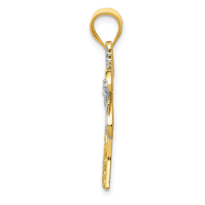 Lovely Rita's Pendants & Charms 14k Two Tone Gold Solid Polish Engraved Finish Design 0.20-ctw Diamond Palm Tree Charm Pendant