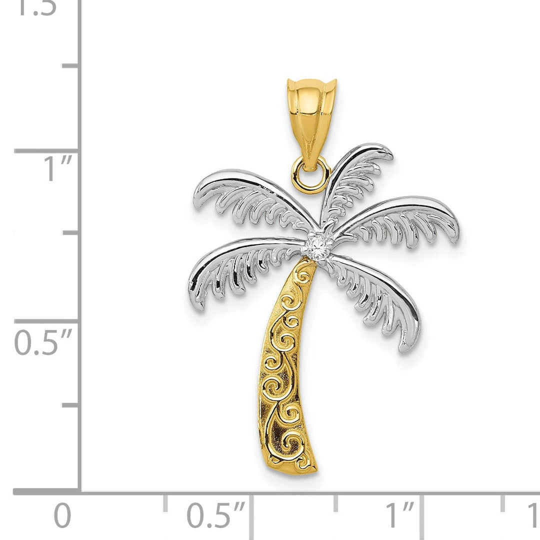 Lovely Rita's Pendants & Charms 14k Two Tone Gold Solid Polish Engraved Finish Design 0.20-ctw Diamond Palm Tree Charm Pendant