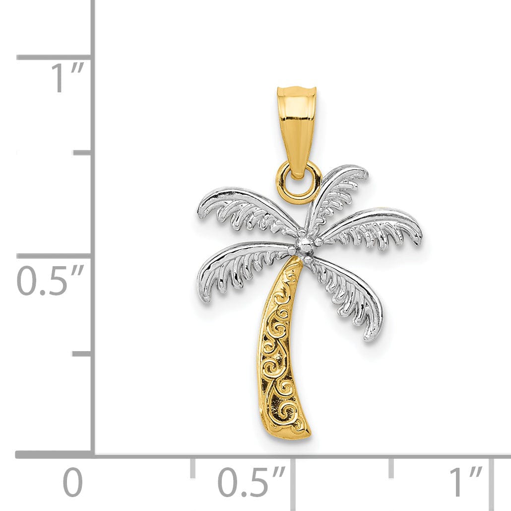 Lovely Rita's Pendants & Charms 14k Two Tone Gold Solid Polish Engraved Finish Design Men's Palm Tree Charm Pendant