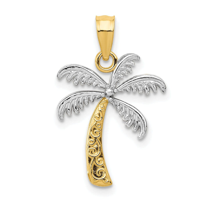 Lovely Rita's Pendants & Charms 14k Two Tone Gold Solid Polish Engraved Finish Design Men's Palm Tree Charm Pendant