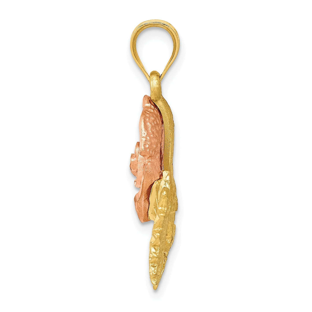 Lovely Rita's Pendants & Charms 14k Two-Tone Gold Solid Polished Brushed Textured Back Diamond-cut Flower Charm Pendant