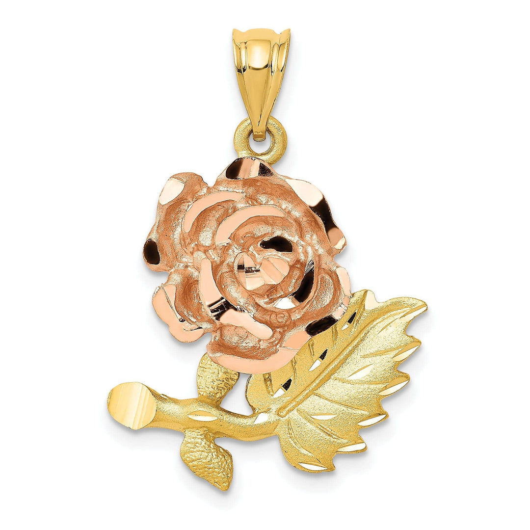 Lovely Rita's Pendants & Charms 14k Two-Tone Gold Solid Polished Brushed Textured Back Diamond-cut Flower Charm Pendant