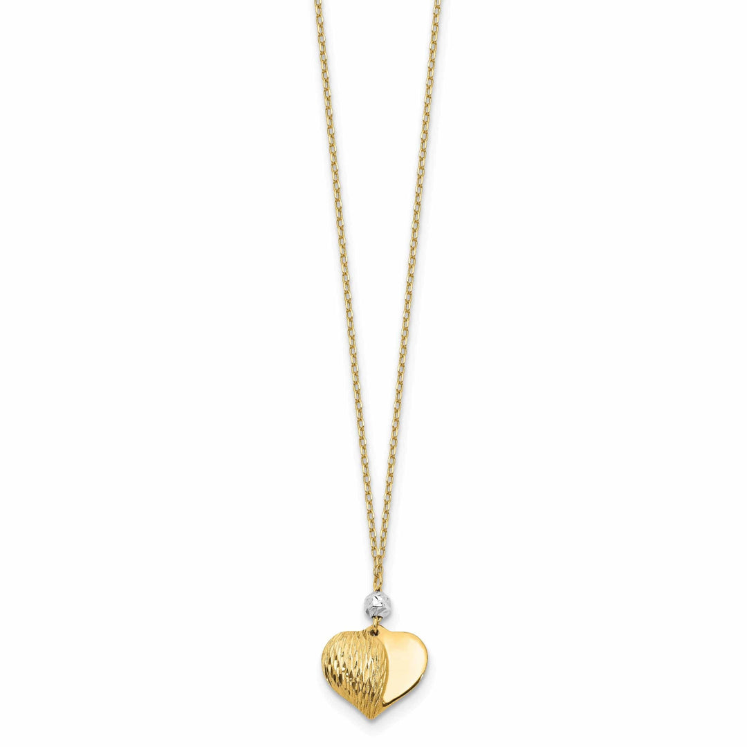 Lovely Rita's Pendants & Charms 14K Two Tone Gold Solid Polished Diamond Cut Finish Puffed Heart Design Pendant in a 18-Inch Cable Chain Necklace Set