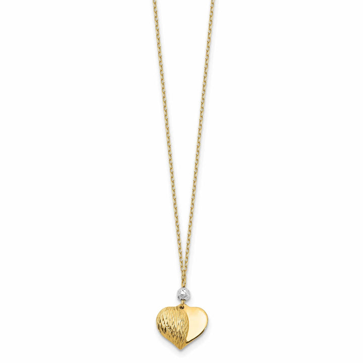 Lovely Rita's Pendants & Charms 14K Two Tone Gold Solid Polished Diamond Cut Finish Puffed Heart Design Pendant in a 18-Inch Cable Chain Necklace Set