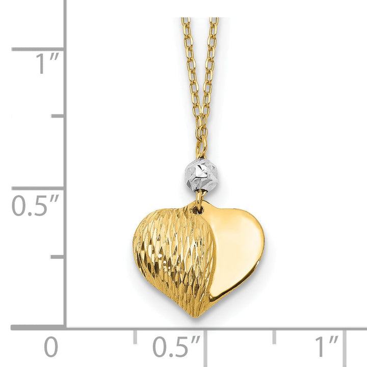 Lovely Rita's Pendants & Charms 14K Two Tone Gold Solid Polished Diamond Cut Finish Puffed Heart Design Pendant in a 18-Inch Cable Chain Necklace Set