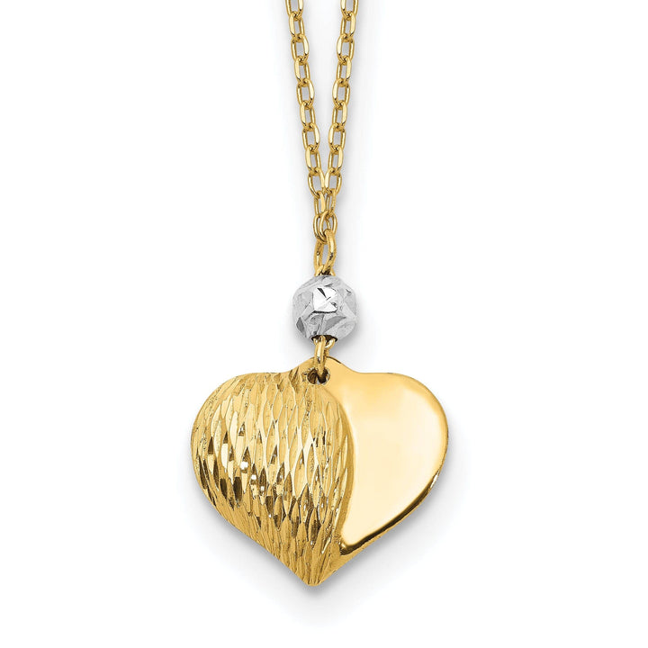 Lovely Rita's Pendants & Charms 14K Two Tone Gold Solid Polished Diamond Cut Finish Puffed Heart Design Pendant in a 18-Inch Cable Chain Necklace Set