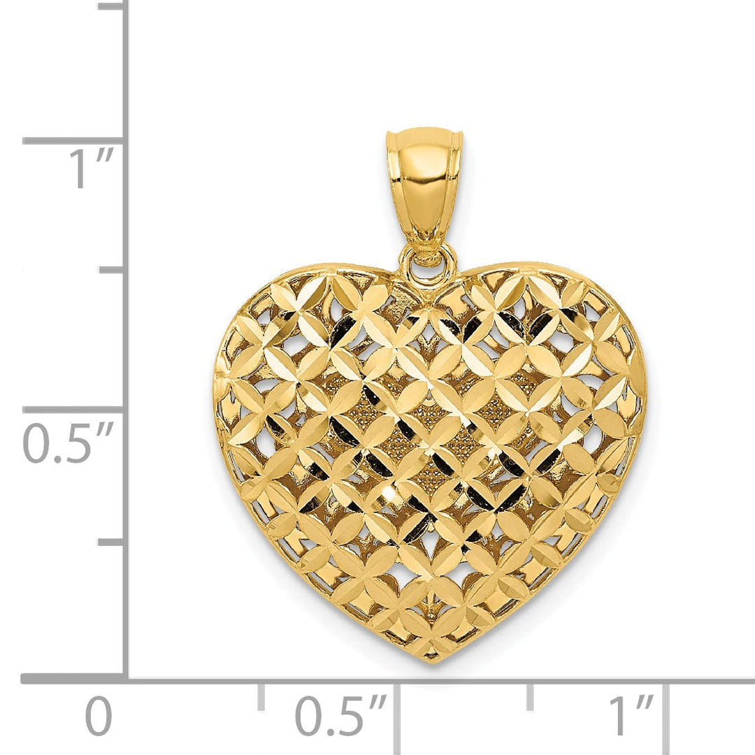 Lovely Rita's Pendants & Charms 14K Two Tone Gold Solid Polished Diamond Cut Finish Reversible Fancy Filigree Design Heart Shape Charm Pendant