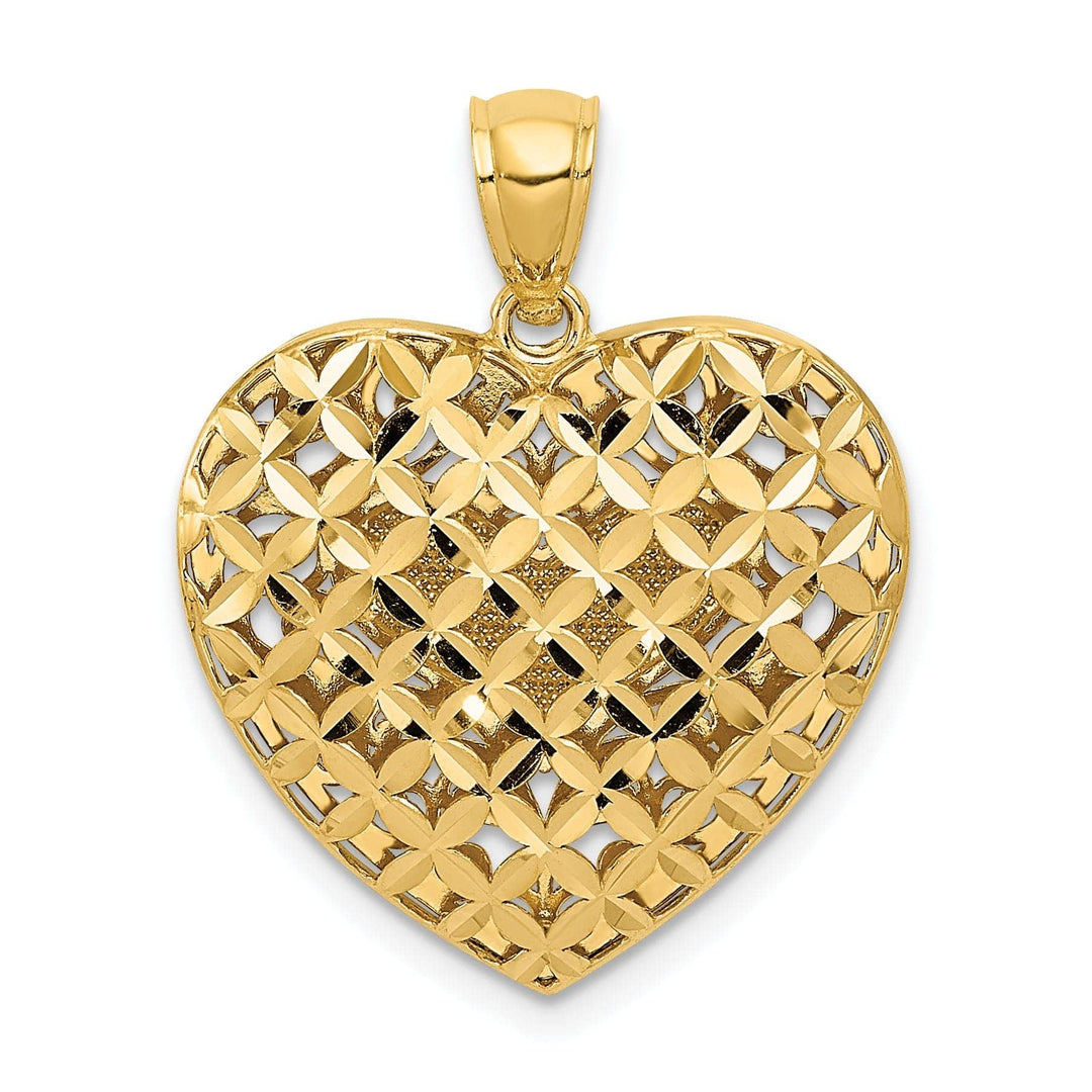 Lovely Rita's Pendants & Charms 14K Two Tone Gold Solid Polished Diamond Cut Finish Reversible Fancy Filigree Design Heart Shape Charm Pendant