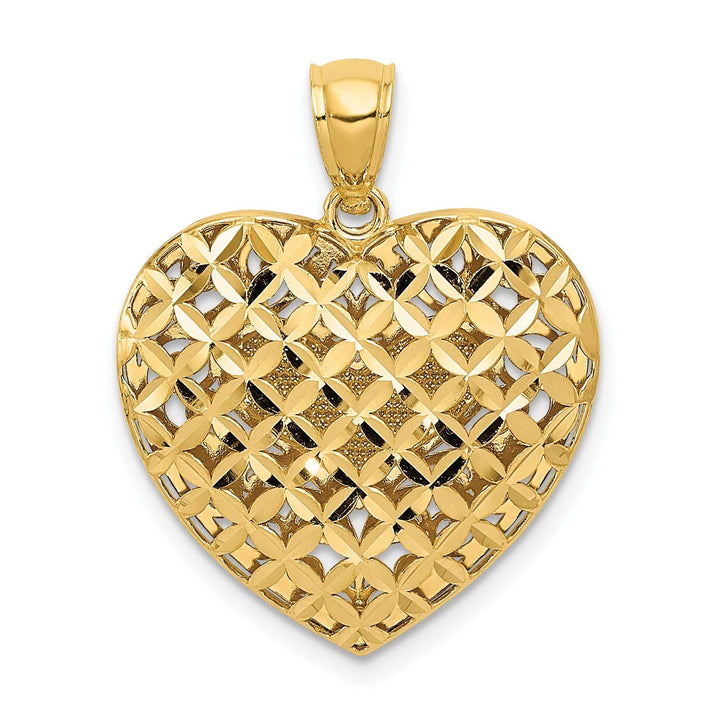 Lovely Rita's Pendants & Charms 14K Two Tone Gold Solid Polished Diamond Cut Finish Reversible Fancy Filigree Design Heart Shape Charm Pendant