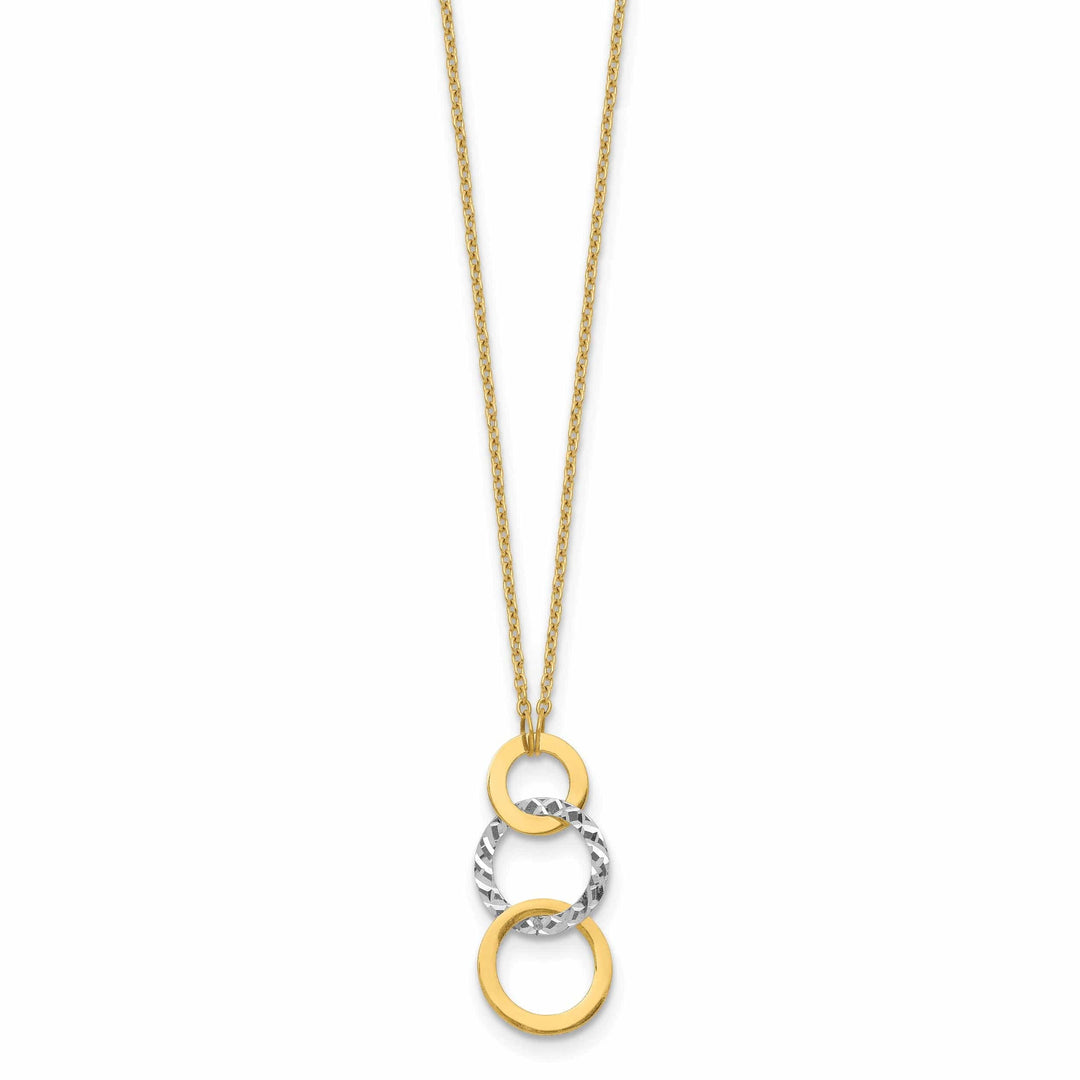 Lovely Rita's Pendants & Charms 14k Two Tone Gold Solid Polished Diamond Cut Finish Textured 3-Circle Pendants Design with 17-inch Cable Chain Fancy Necklace Set