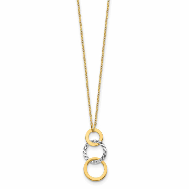 Lovely Rita's Pendants & Charms 14k Two Tone Gold Solid Polished Diamond Cut Finish Textured 3-Circle Pendants Design with 17-inch Cable Chain Fancy Necklace Set