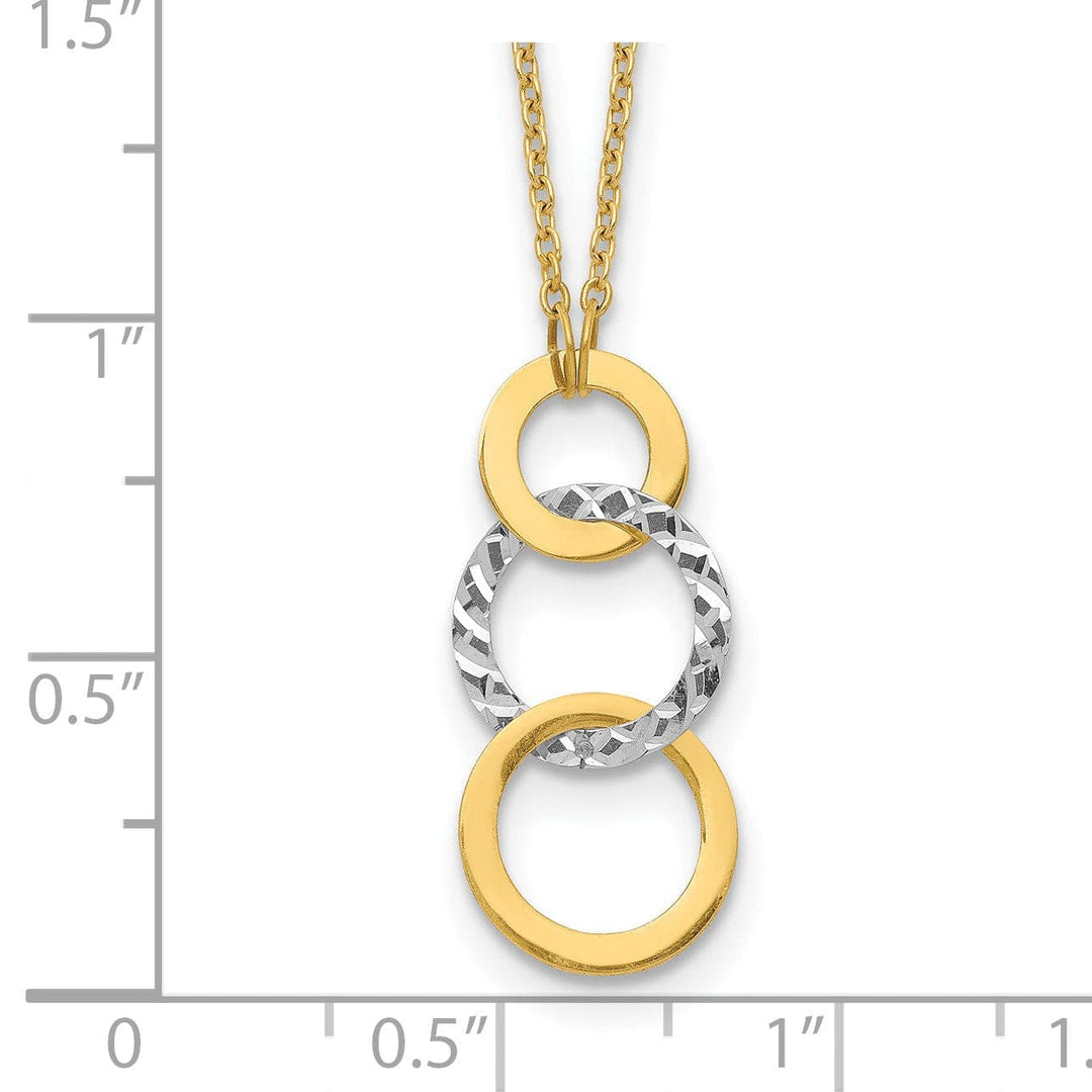 Lovely Rita's Pendants & Charms 14k Two Tone Gold Solid Polished Diamond Cut Finish Textured 3-Circle Pendants Design with 17-inch Cable Chain Fancy Necklace Set