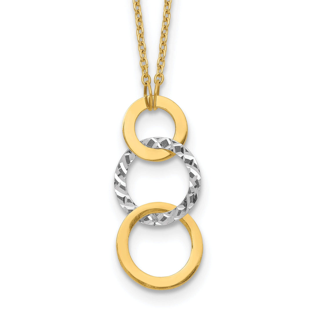 Lovely Rita's Pendants & Charms 14k Two Tone Gold Solid Polished Diamond Cut Finish Textured 3-Circle Pendants Design with 17-inch Cable Chain Fancy Necklace Set