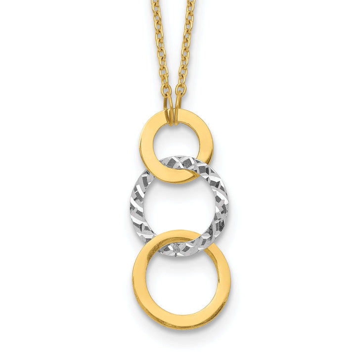 Lovely Rita's Pendants & Charms 14k Two Tone Gold Solid Polished Diamond Cut Finish Textured 3-Circle Pendants Design with 17-inch Cable Chain Fancy Necklace Set