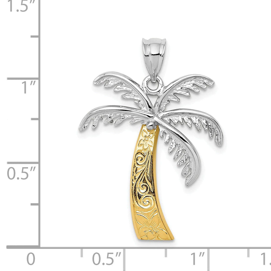 Lovely Rita's Pendants & Charms 14k Two Tone Gold Solid Polished Engrave Finish Design Palm Tree Charm Pendant