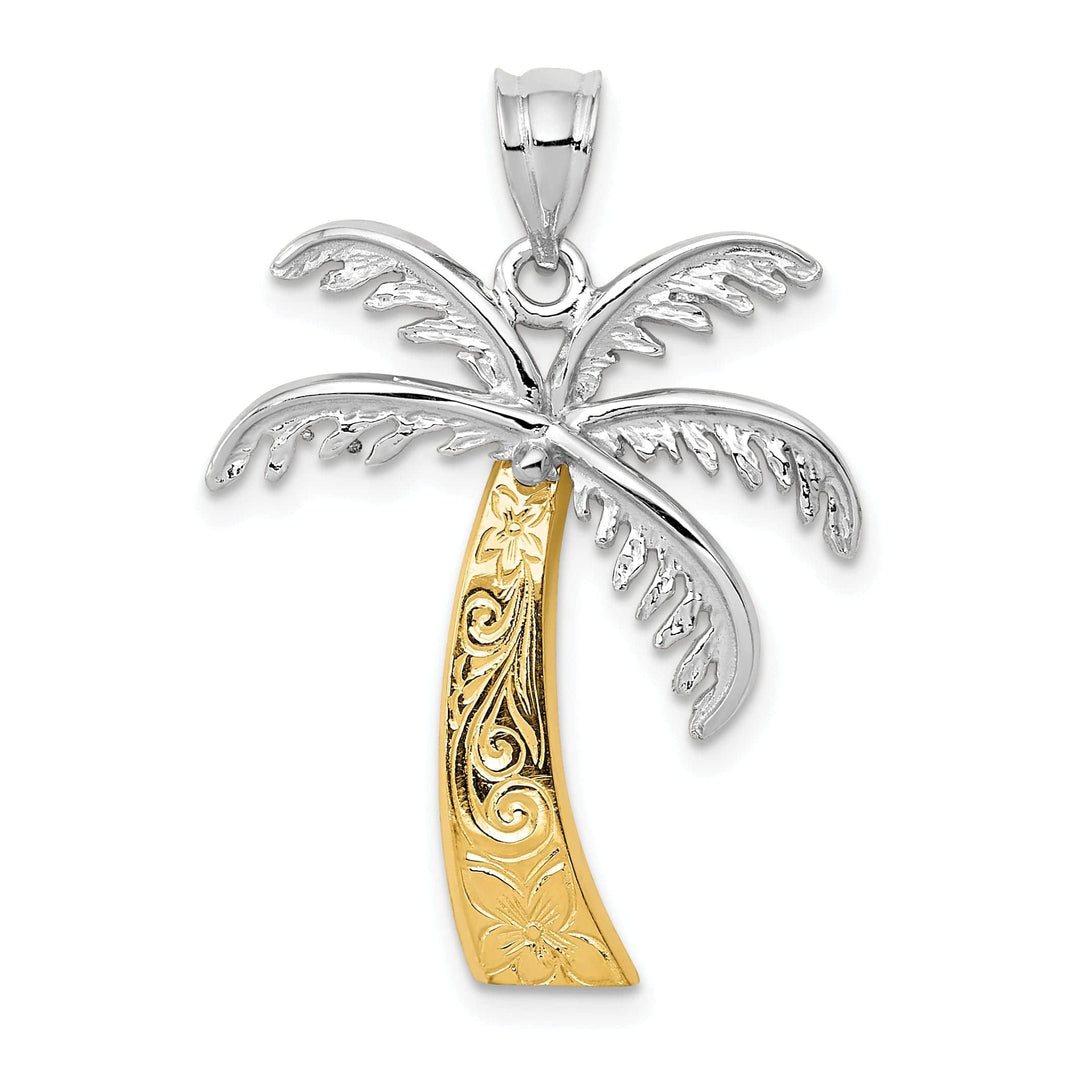 Lovely Rita's Pendants & Charms 14k Two Tone Gold Solid Polished Engrave Finish Design Palm Tree Charm Pendant