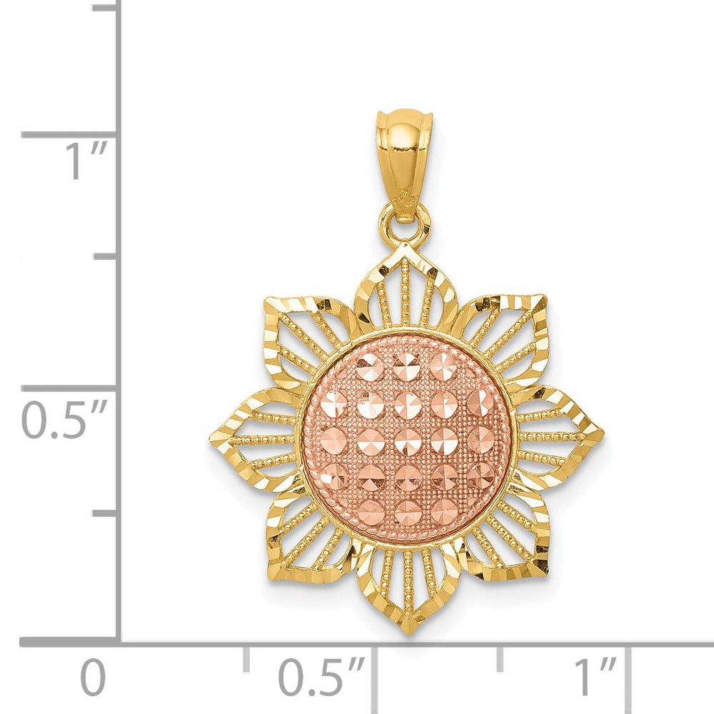 Lovely Rita's Pendants & Charms 14K Two-Tone Gold Solid Polished Finish Diamond-cut Sunflower Charm Pendant
