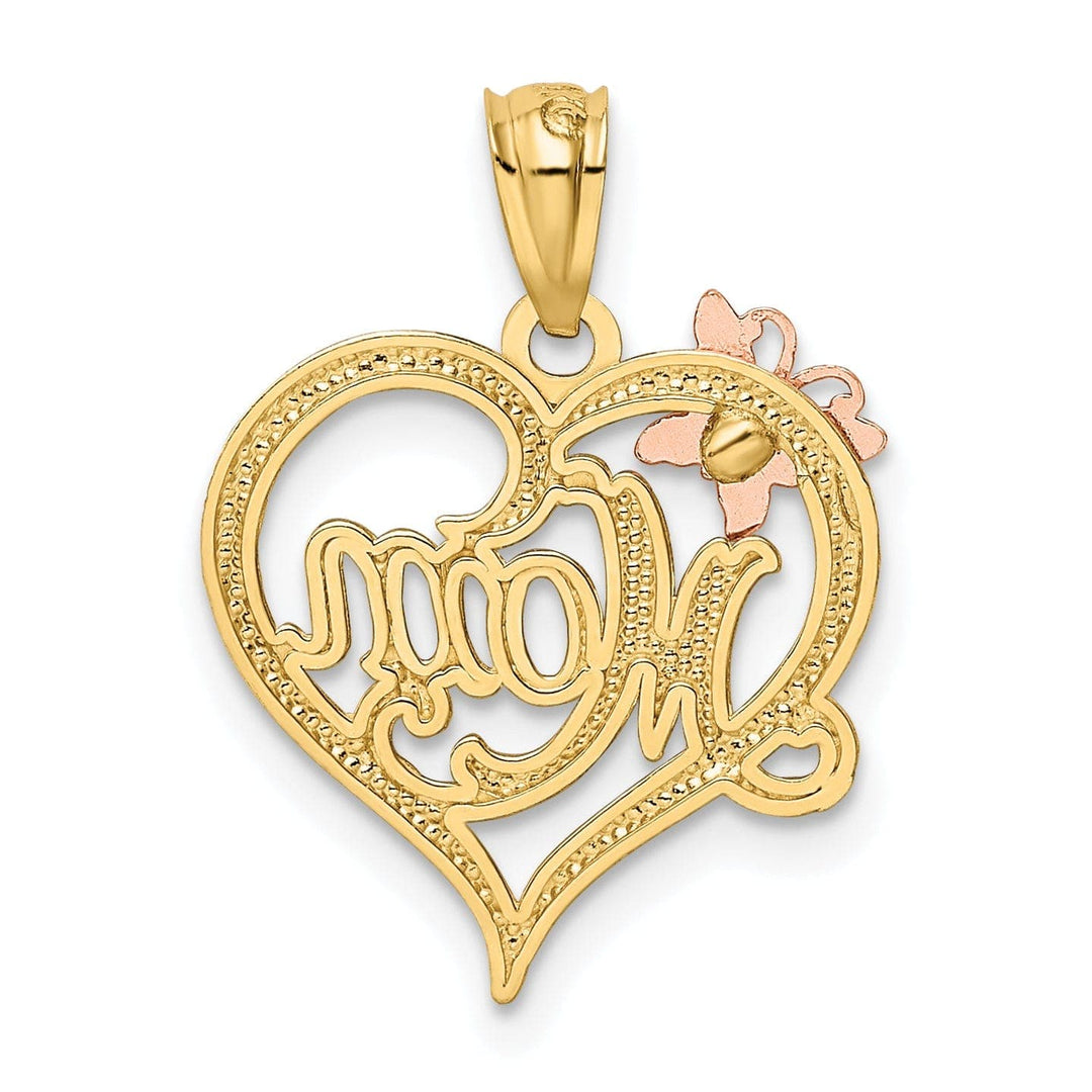 Lovely Rita's Pendants & Charms 14k Two Tone Gold Solid Polished Finish MOM with Butterfly Design Heart Pendant
