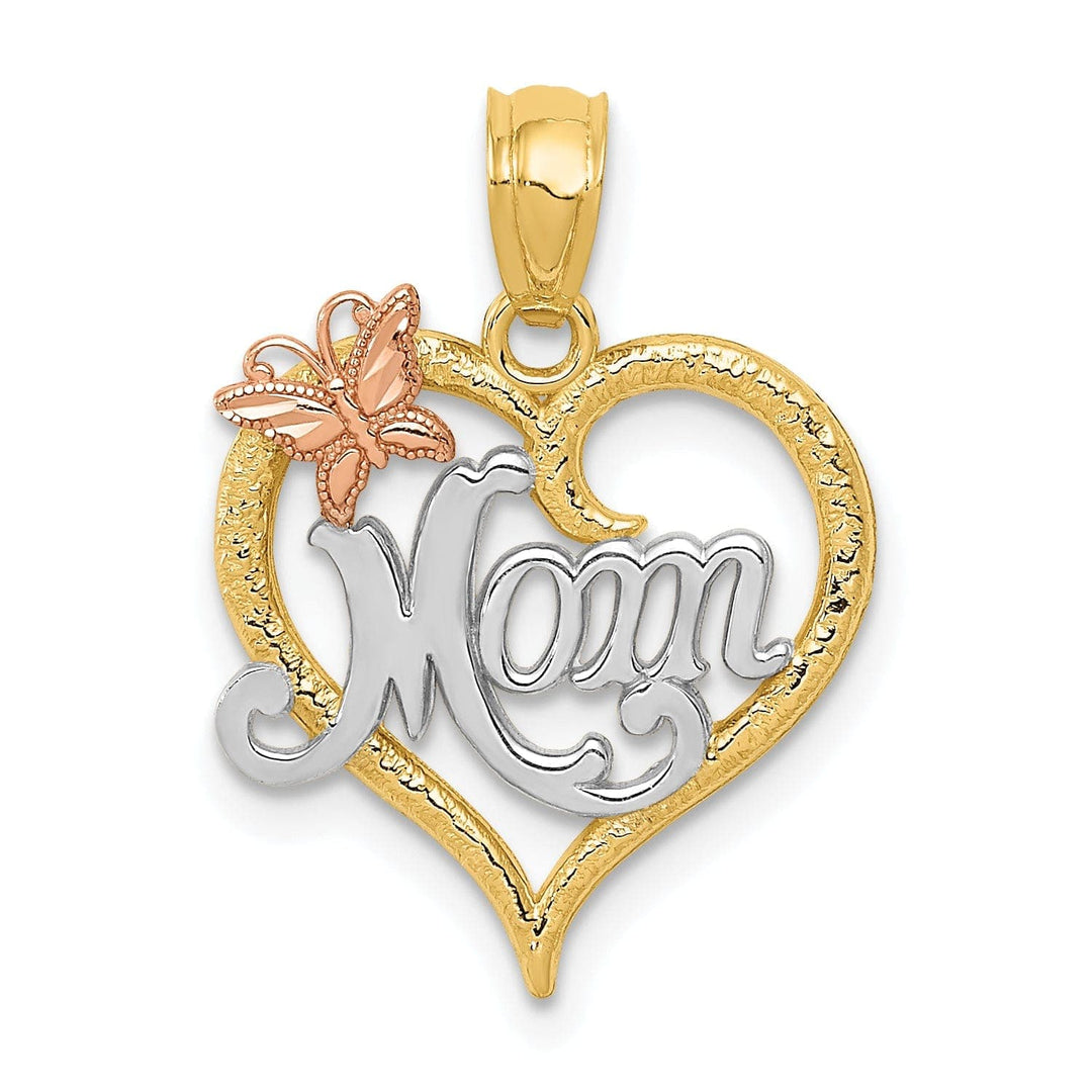 Lovely Rita's Pendants & Charms 14k Two Tone Gold Solid Polished Finish MOM with Butterfly Design Heart Pendant