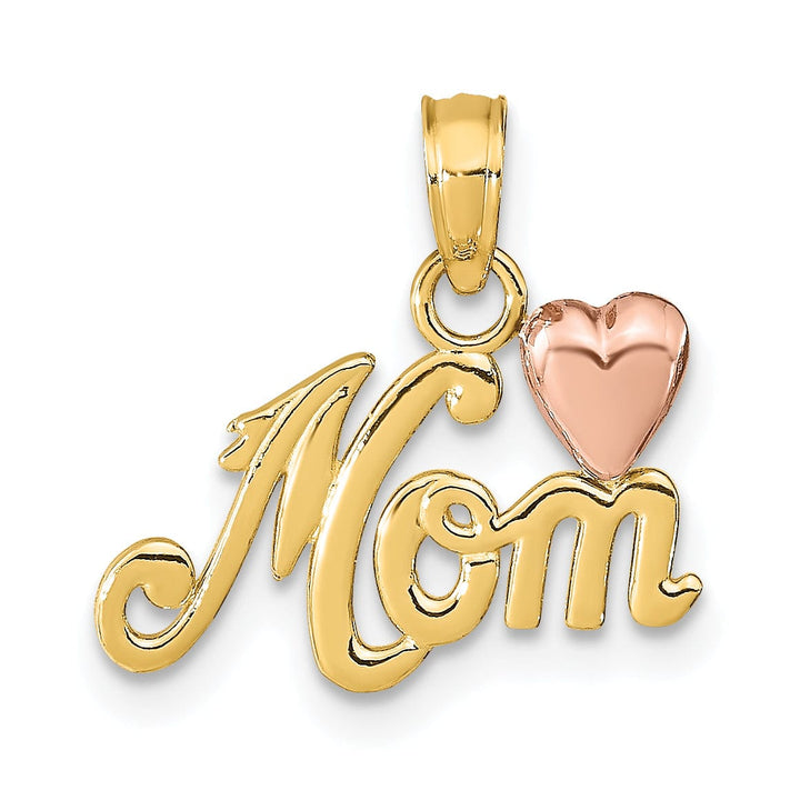 Lovely Rita's Pendants & Charms 14k Two Tone Gold Solid Polished Finish MOM with Heart Pendant