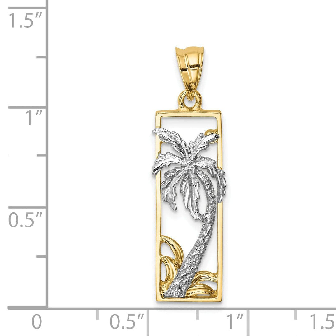 Lovely Rita's Pendants & Charms 14K Two Tone Gold Solid Polished Finish Palm Tree in Frame Design Charm Pendant
