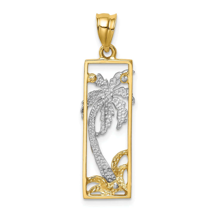 Lovely Rita's Pendants & Charms 14K Two Tone Gold Solid Polished Finish Palm Tree in Frame Design Charm Pendant