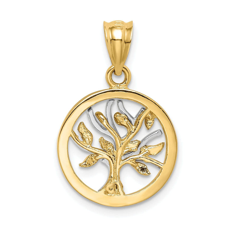 Lovely Rita's Pendants & Charms 14K Two Tone Gold Solid Polished Finish Round Shape Tree of Life Charm Pendant