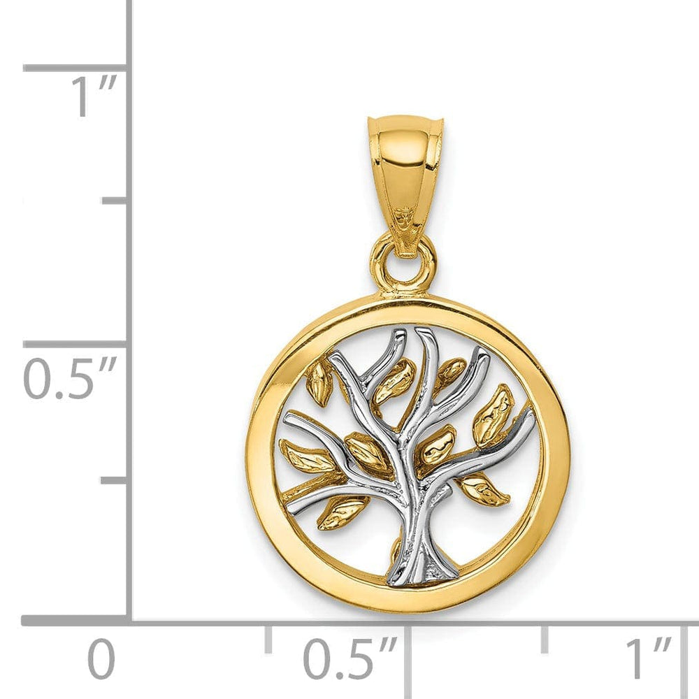 Lovely Rita's Pendants & Charms 14K Two Tone Gold Solid Polished Finish Round Shape Tree of Life Charm Pendant