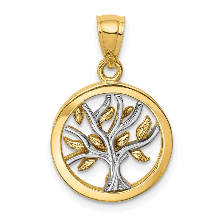 Lovely Rita's Pendants & Charms 14K Two Tone Gold Solid Polished Finish Round Shape Tree of Life Charm Pendant