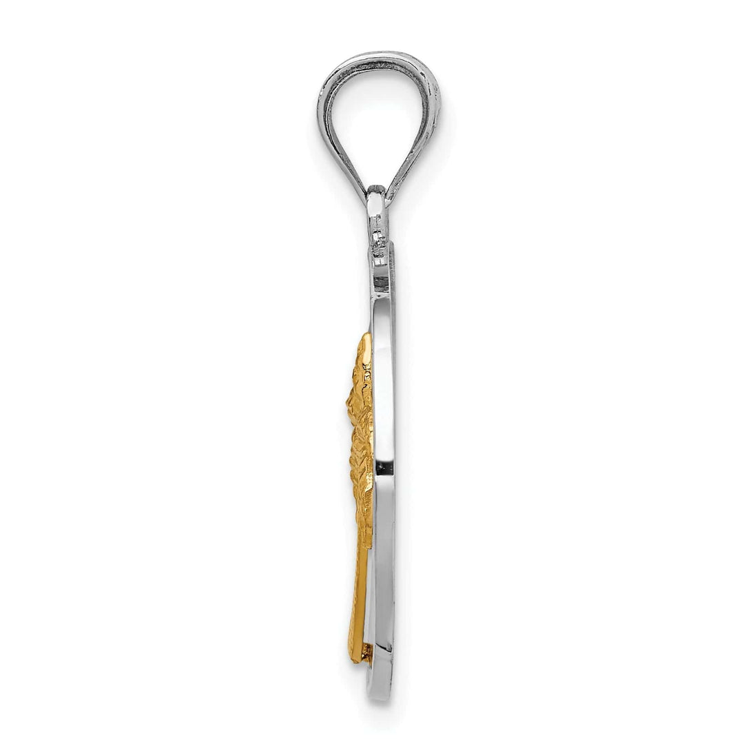 Lovely Rita's Pendants & Charms 14K Two Tone Gold Solid Polished Finish Sunset with Palm Tree In Circle Design Charm Pendant