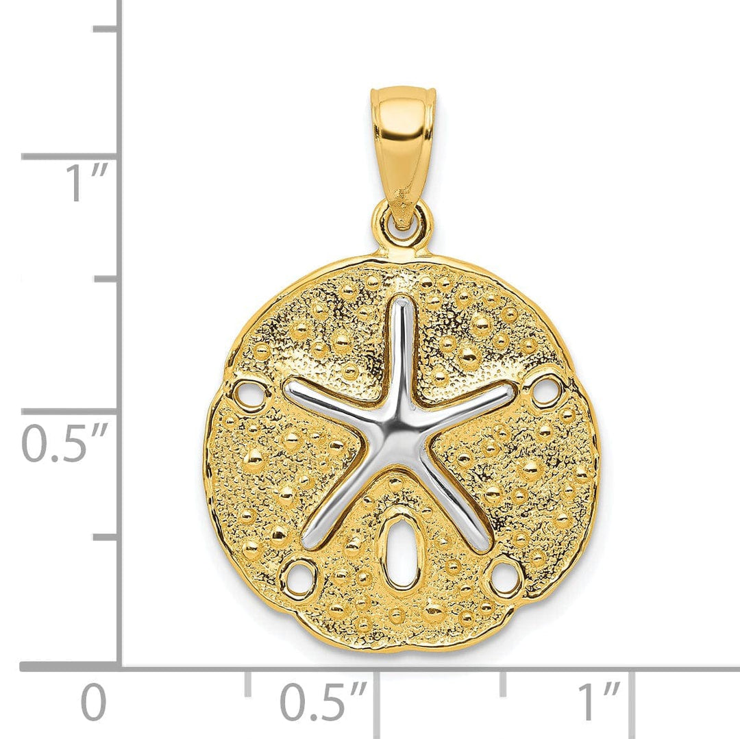 Lovely Rita's Pendants & Charms 14k Two Tone Gold Solid Polished Textered Finish Sea Sand Dollar with Starfish Design Charm Pendant