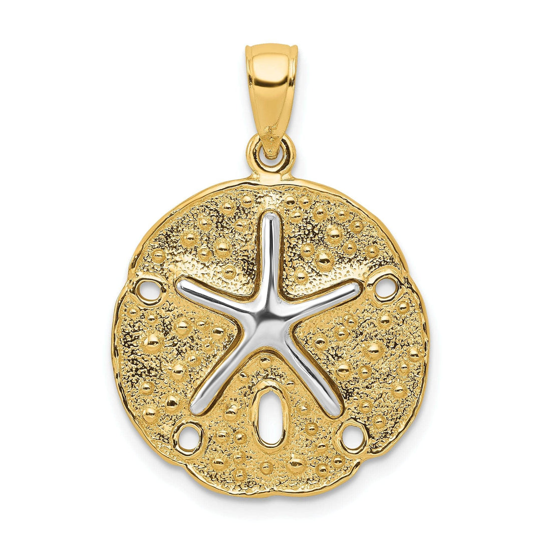 Lovely Rita's Pendants & Charms 14k Two Tone Gold Solid Polished Textered Finish Sea Sand Dollar with Starfish Design Charm Pendant