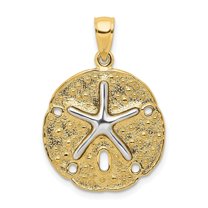 Lovely Rita's Pendants & Charms 14k Two Tone Gold Solid Polished Textered Finish Sea Sand Dollar with Starfish Design Charm Pendant