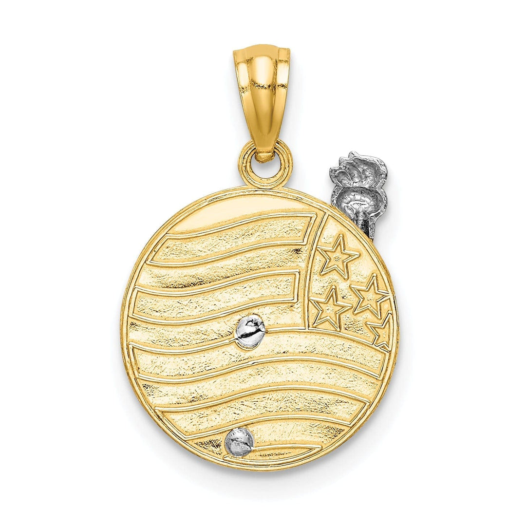 Lovely Rita's Pendants & Charms 14k Two Tone Gold Solid Polished Textured Finish Lady Liberty on American Flag Disk Design Charm Pendant