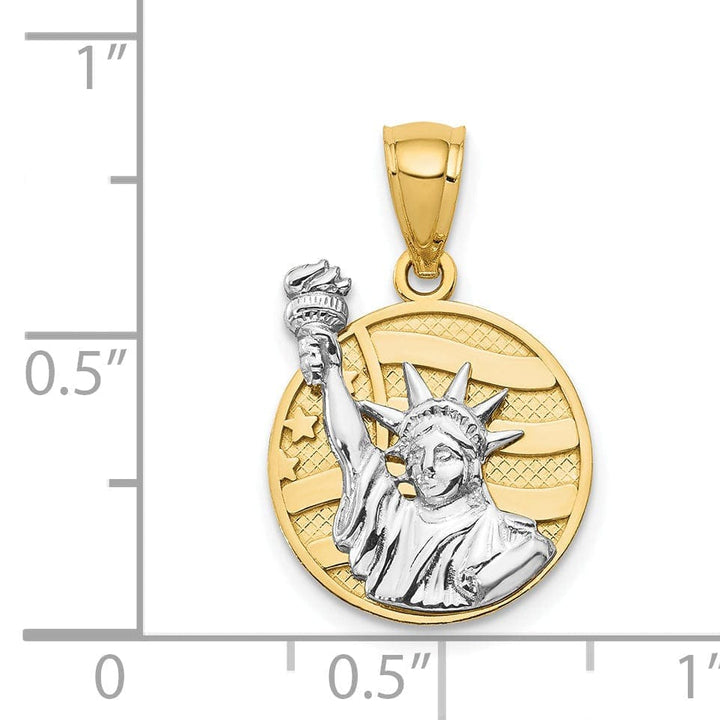 Lovely Rita's Pendants & Charms 14k Two Tone Gold Solid Polished Textured Finish Lady Liberty on American Flag Disk Design Charm Pendant