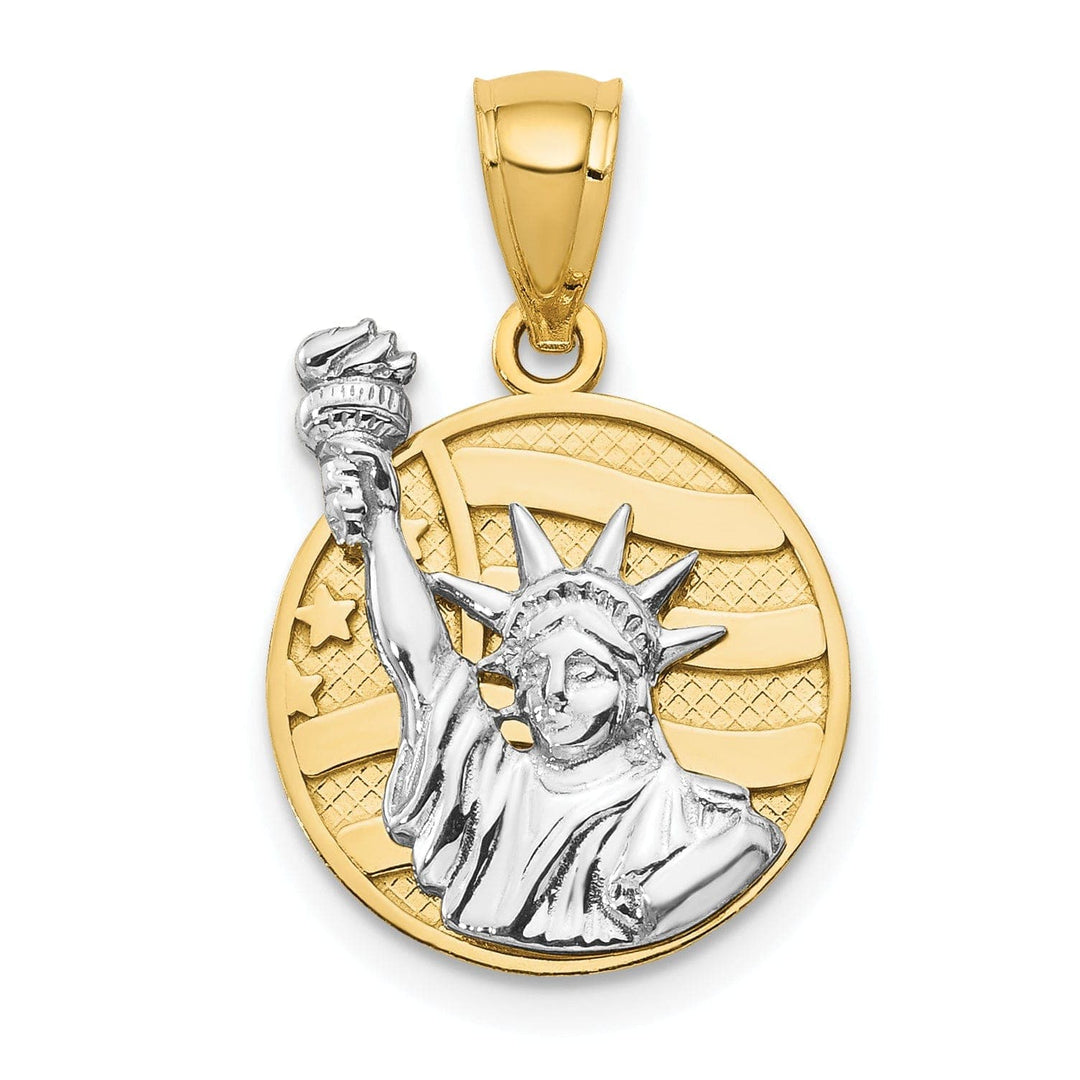 Lovely Rita's Pendants & Charms 14k Two Tone Gold Solid Polished Textured Finish Lady Liberty on American Flag Disk Design Charm Pendant