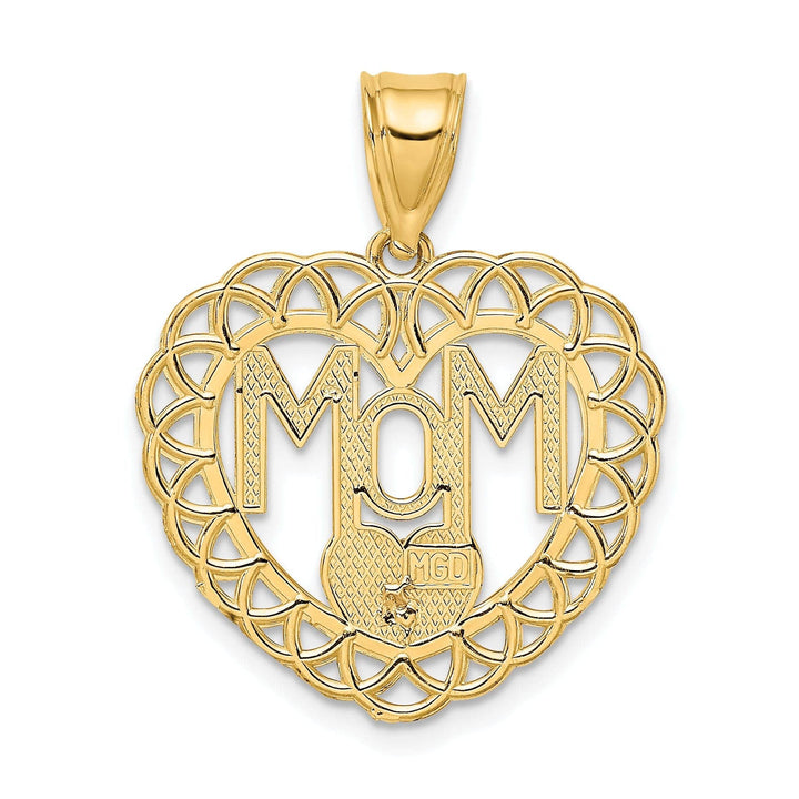 Lovely Rita's Pendants & Charms 14k Two Tone Gold Solid Polished Textured Finish MOM in Heart Lace Trim Design Frame Charm Pendant