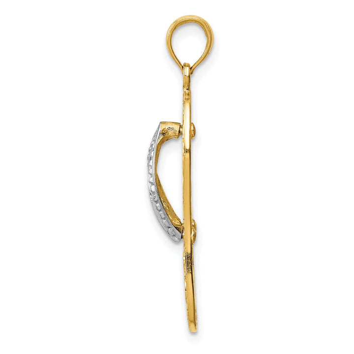 Lovely Rita's Pendants & Charms 14K Two Tone Gold Solid Polished Textured Finish Triple Sea Turtle Cut Out Design Flip-Flop Beach Sandle Charm Pendant