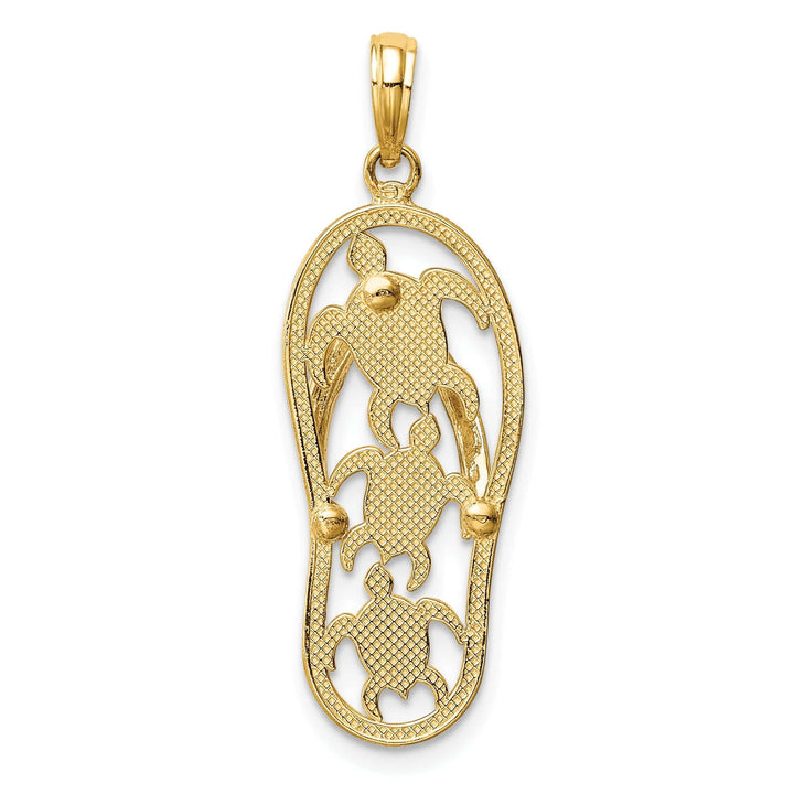 Lovely Rita's Pendants & Charms 14K Two Tone Gold Solid Polished Textured Finish Triple Sea Turtle Cut Out Design Flip-Flop Beach Sandle Charm Pendant