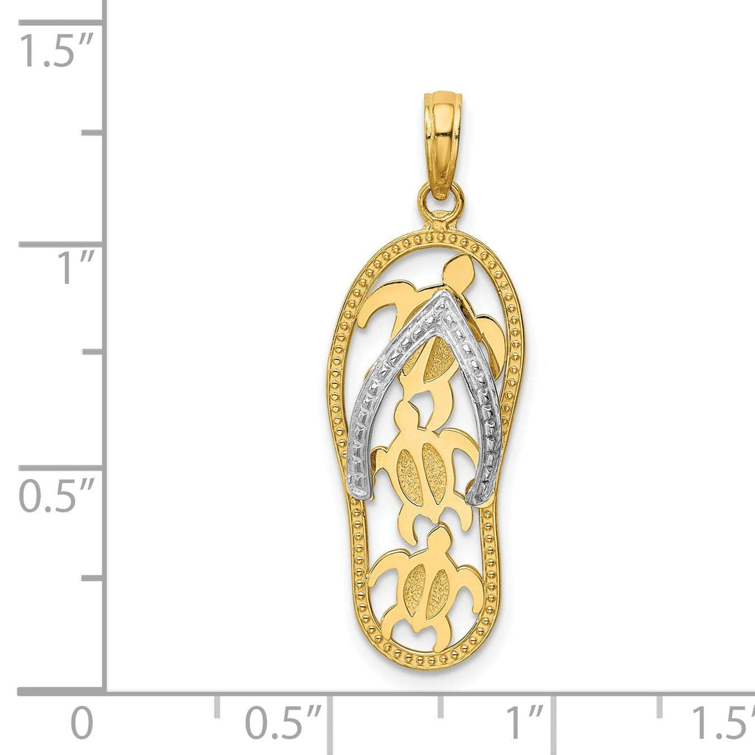 Lovely Rita's Pendants & Charms 14K Two Tone Gold Solid Polished Textured Finish Triple Sea Turtle Cut Out Design Flip-Flop Beach Sandle Charm Pendant