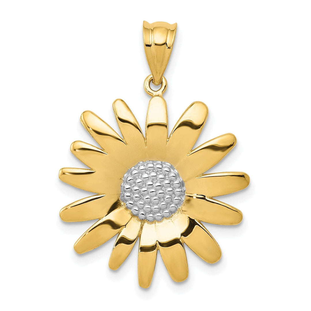 Lovely Rita's Pendants & Charms 14k Two-tone Gold Solid Textured Back Casted Polished Finish Sunflower Charm Pendant