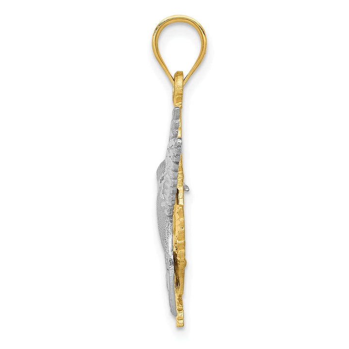 Lovely Rita's Pendants & Charms 14k Two-Tone Gold Solid Textured Brushed Polished Finish Hummingbird Flying with Flowers Design Charm Pendant