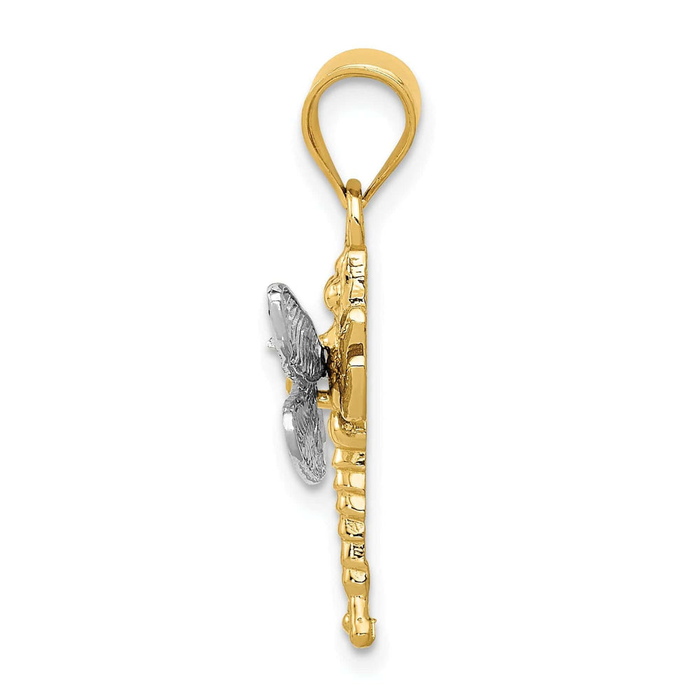 Lovely Rita's Pendants & Charms 14k Two-Tone Gold Solid Textured Polished Finish Dragonfly Charm Pendant