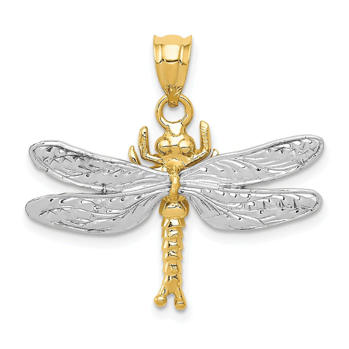 Lovely Rita's Pendants & Charms 14k Two-Tone Gold Solid Textured Polished Finish Dragonfly Charm Pendant