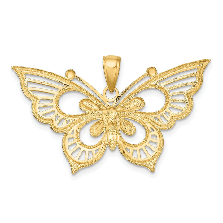 Lovely Rita's Pendants & Charms 14k Two-tone Gold Textured Back Solid Polished Diamond-cut Butterfly Charm Pendant